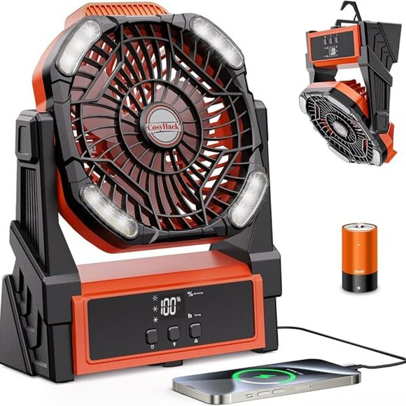 NEW 20000mAh Rechargeable Portable Camping Fan with Lights, 4 Speed, Adjustable - Picture 1 of 7